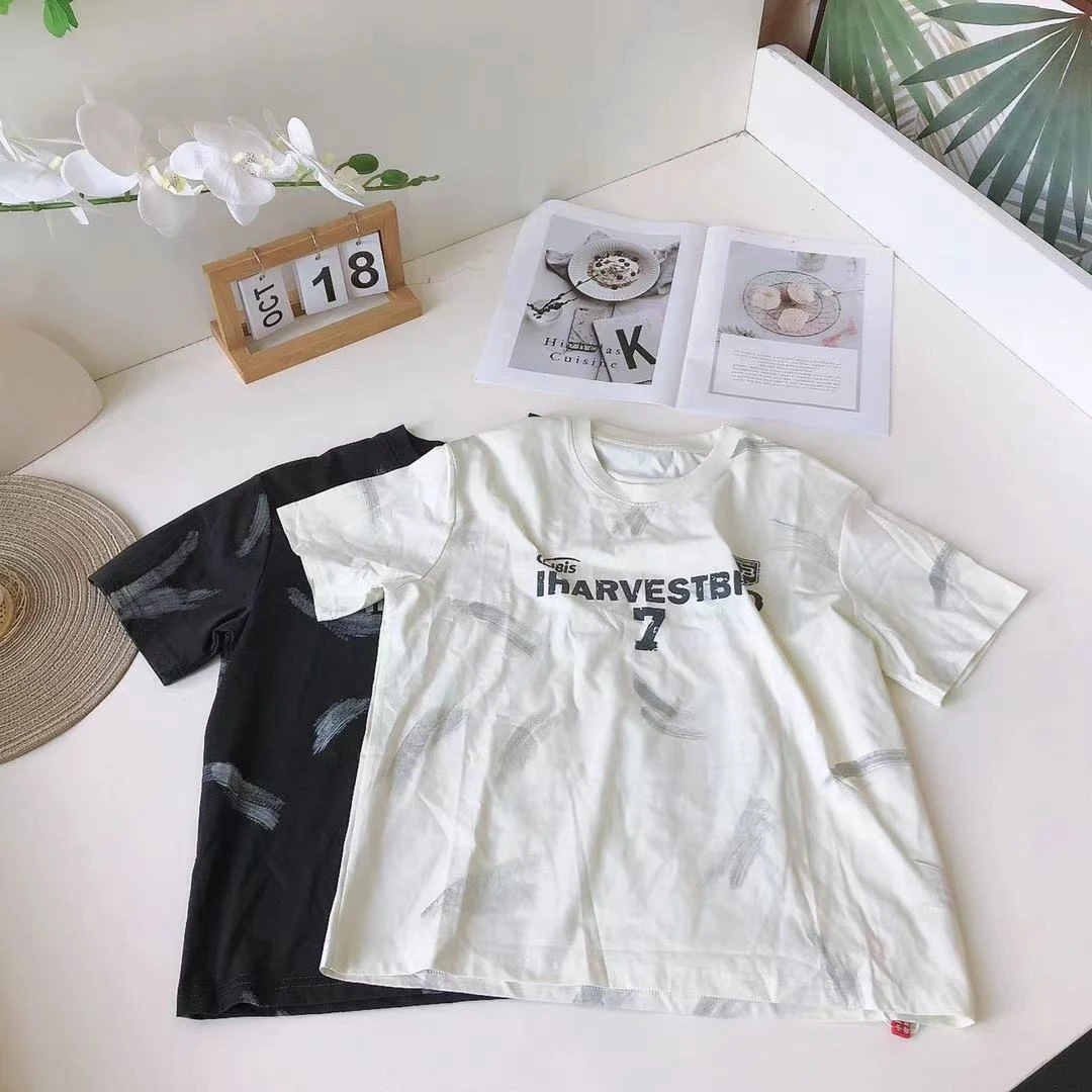 F014奇迹儿童夏季脏脏做旧H字母短袖T恤31381