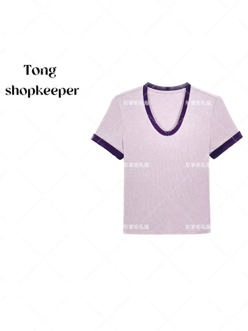 QJ/彤掌柜1681886 夏季2025进口桑蚕丝.羊毛简约经典拼接上衣