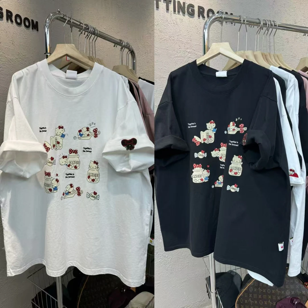 7091韩版糖果罐卡通KT猫印花宽松休闲短袖T恤女装