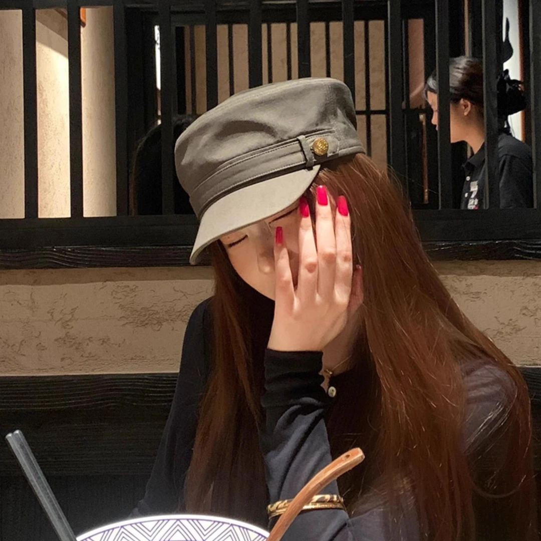 新款复古平顶马术帽女秋冬百搭显脸小鸭舌帽个性小众报童画家帽子