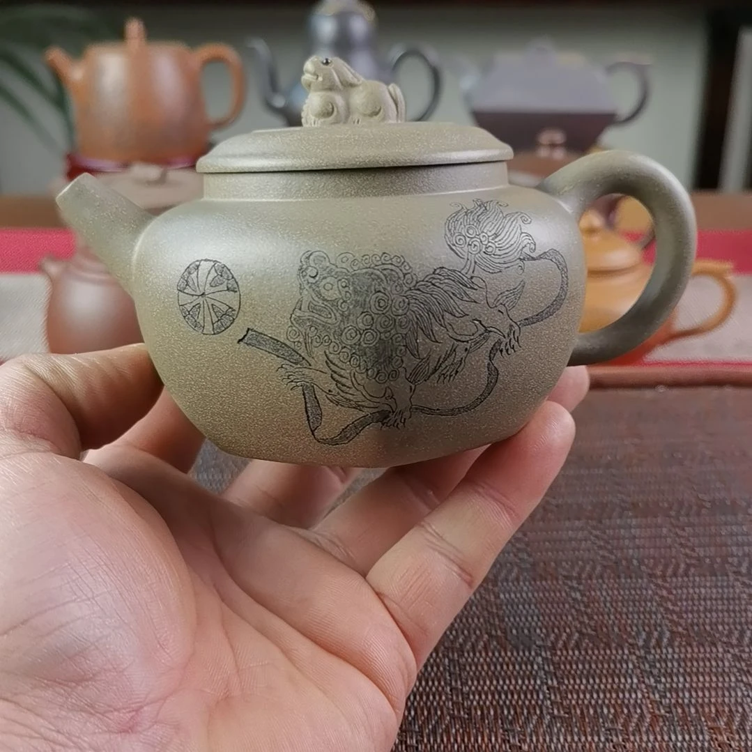 紫砂茶壶青段六方狮球300CC