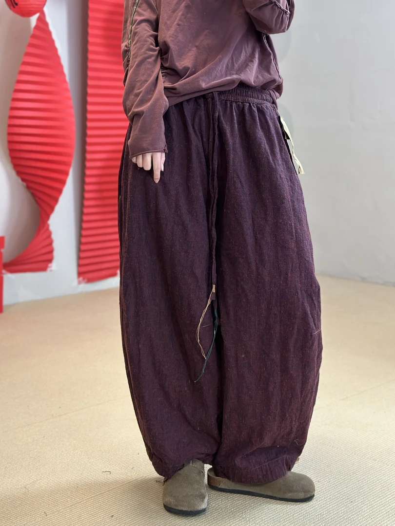 【春款现货】衣牧了然2411107色织棉亚麻工艺布抽绳多手工休闲裤