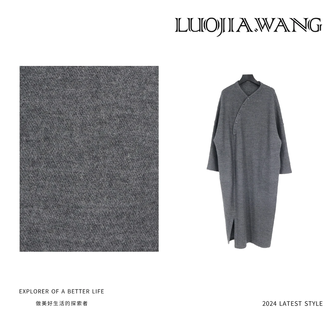 LUOJIAWANG【墨澜】简约国风舒适小V领长袖羊毛天丝套头连衣裙