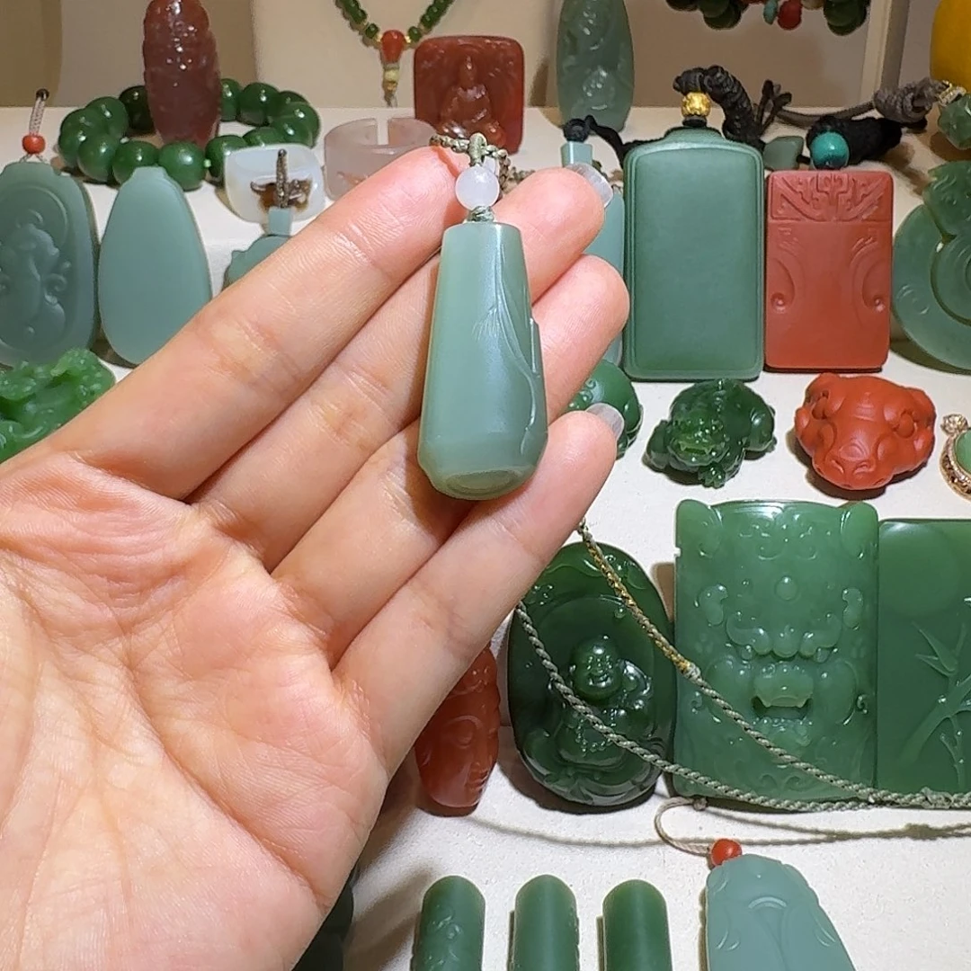 和田玉未镶嵌吊坠(赠链)冰底双猫眼竹节吊坠