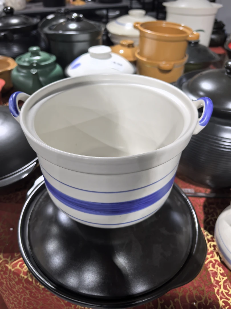 景德镇珍宝砂锅3.25升2316白蓝条无盖微瑕