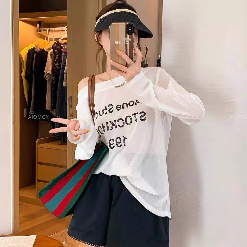 9665 新款时尚百搭款式显瘦字母印花长袖T恤女上衣