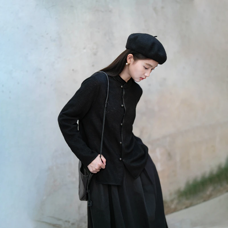 言作原创秋冬新品古典暗花进口澳毛新中式显瘦长袖衬衫 杳无了期