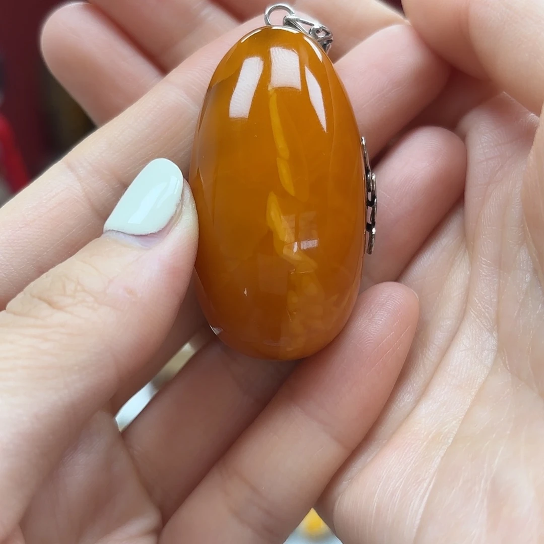 琥珀裸石银S925镶嵌?****r31吊坠