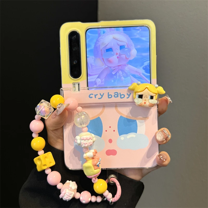 适用华为purax典藏版折叠屏手机壳pocket2可爱卡通大脸哭娃链条女