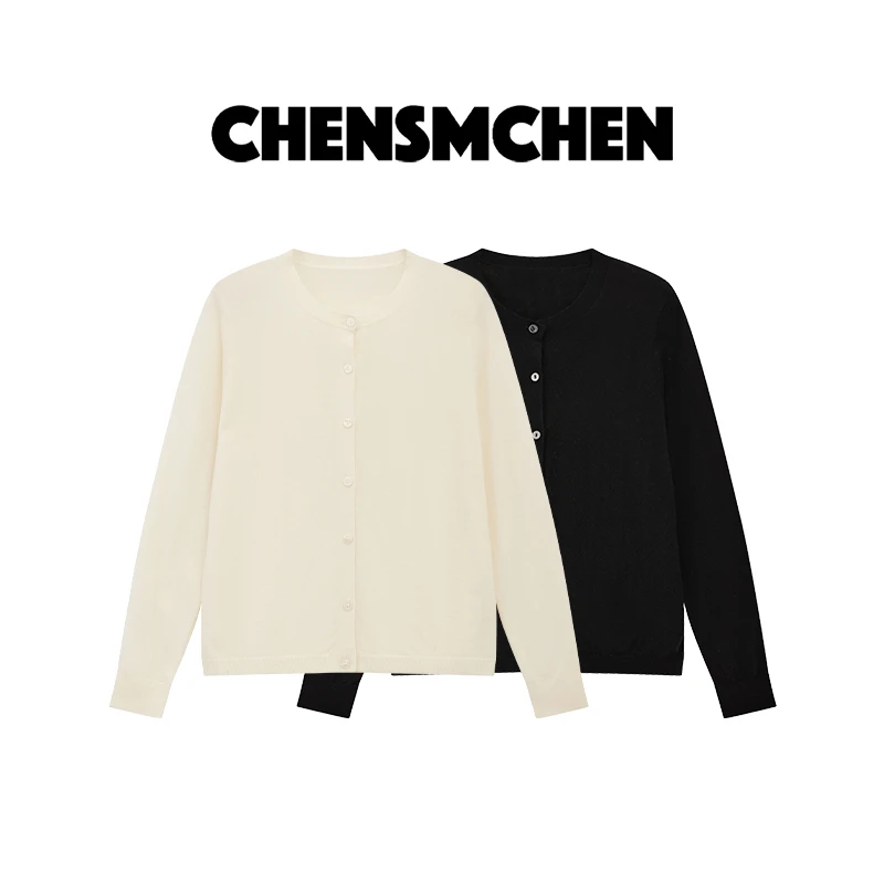 CHENSMCHEN100绵羊毛纯色简约针织衫女经典休闲百搭上衣CSZ6146SL