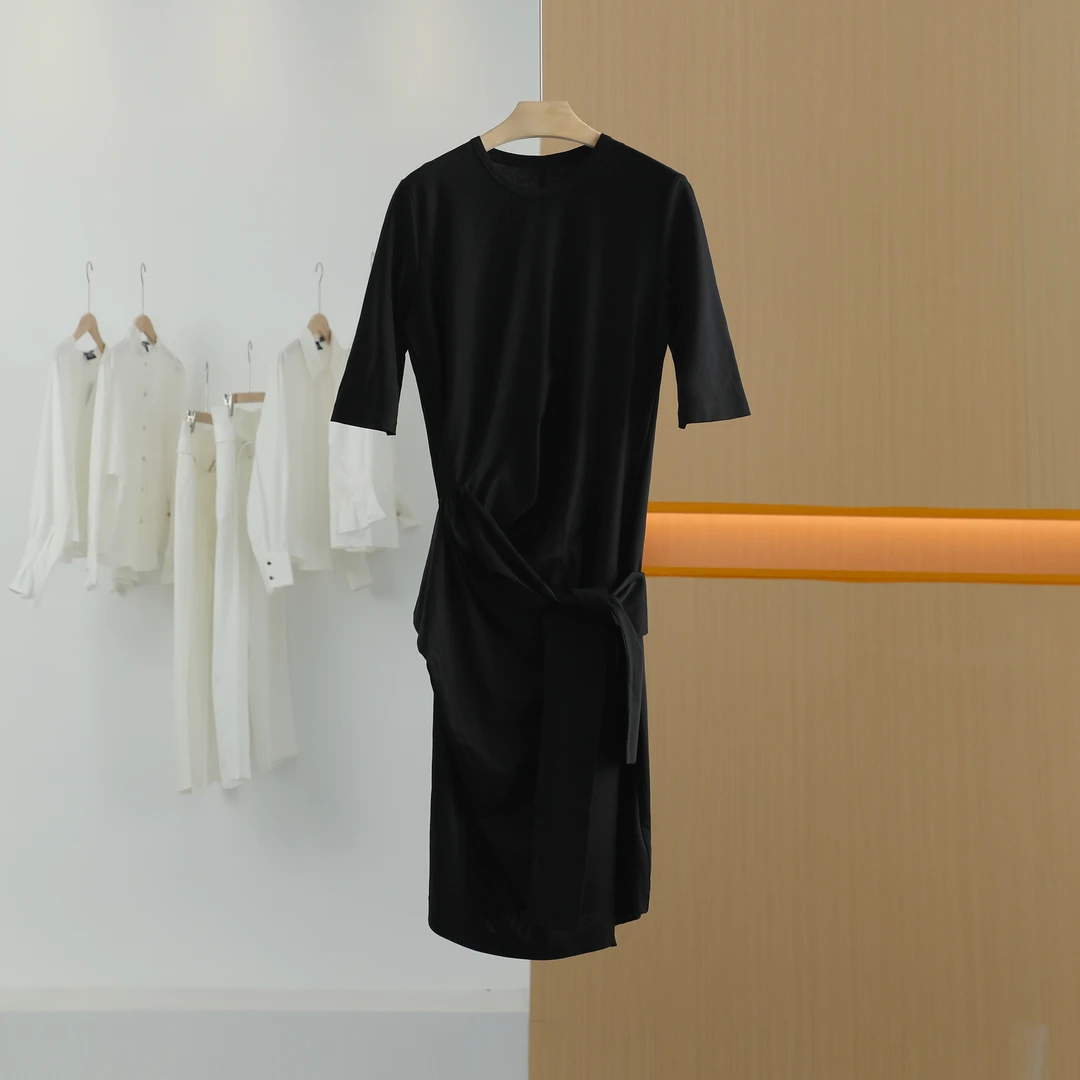 【半价q仓-唐长老自营】货号87764女装新款黑色短袖连衣裙J