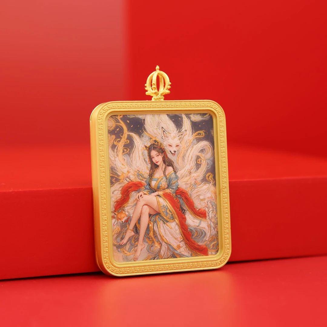 合金亚克力吊坠 热卖狐仙唐卡吊坠龙五爷立体手绘描金前世今生扎