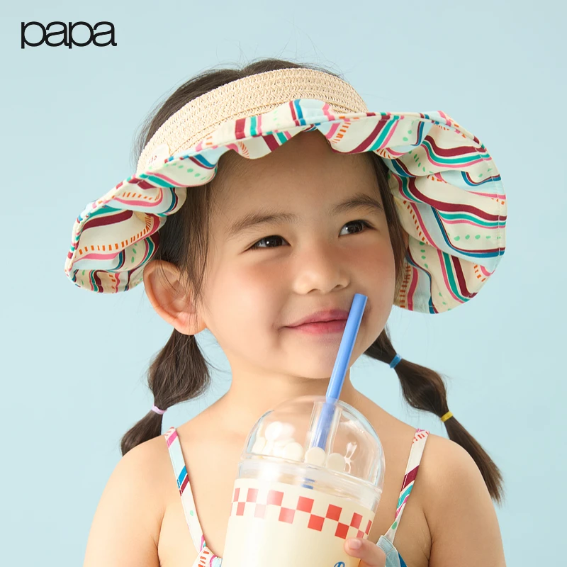 【新品】papa爬爬夏季儿童帽子女童可收纳空顶遮阳帽户外休闲防晒