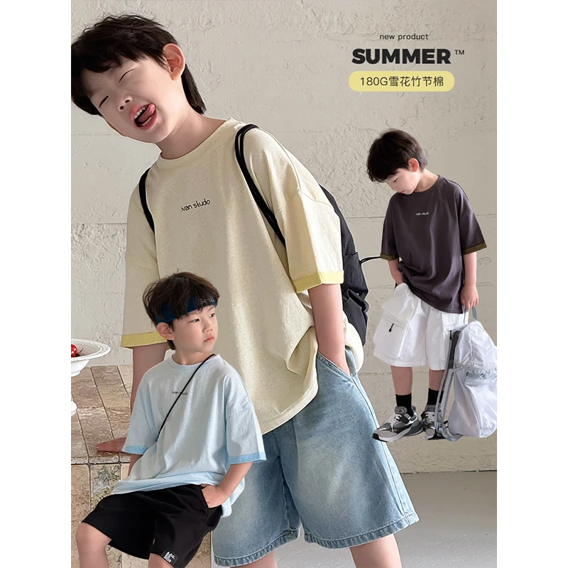 【T恤 剩110-150码】男童中大童假两件T恤 杨 DZ4622