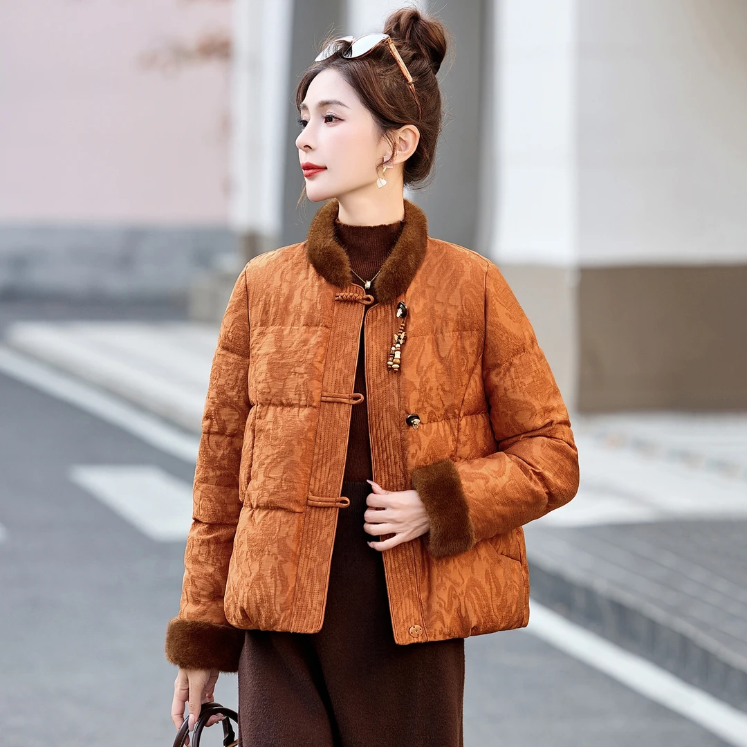 新中式盘扣羽绒服女短款毛领减龄显瘦保暖外套高级感