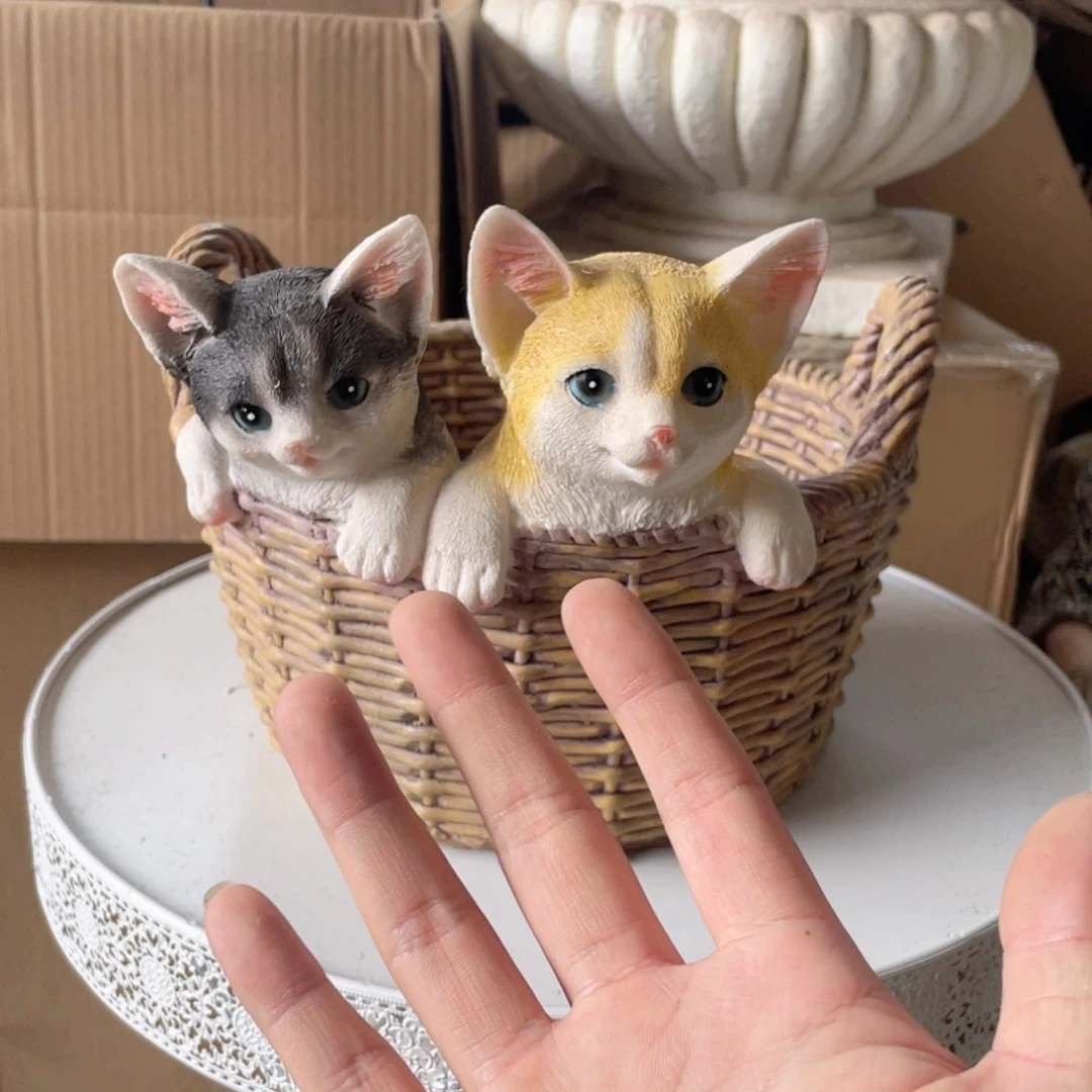 【闪购商品】树脂双猫花篮摆件