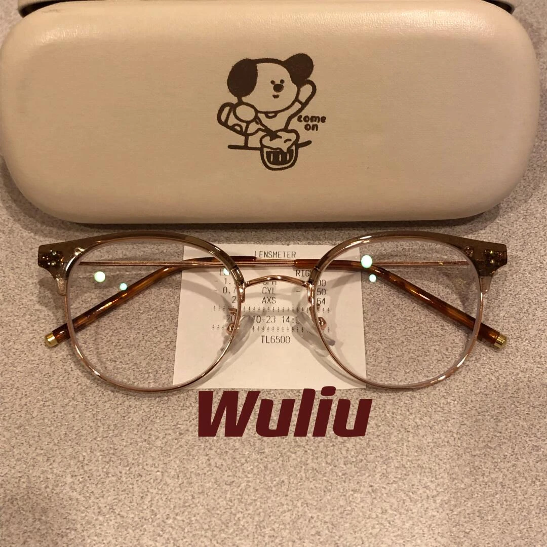 超轻复古圆框眼镜女可配度数近视冷茶色方圆脸显瘦框架素颜