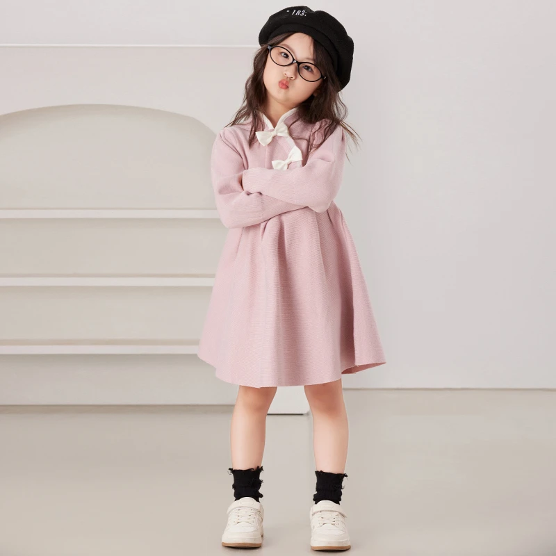 秋冬山羊绒针织毛衣旗袍连衣裙女童