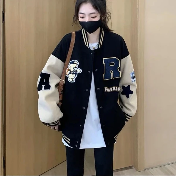 美式棒球服外套2024秋季新款宽松百搭重工刺绣字母休闲夹克外套