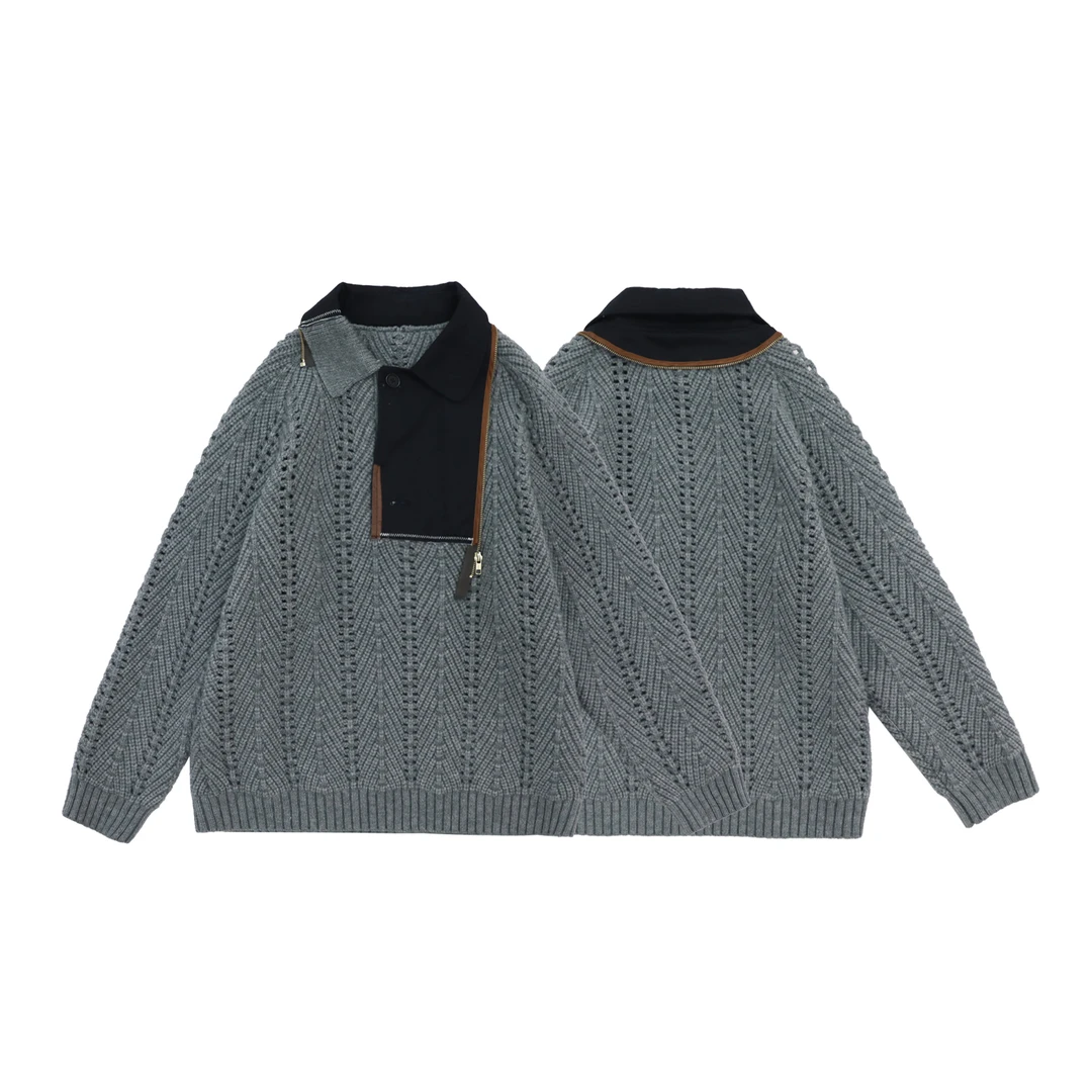 聪明陈 设计感不规则拼接针织毛衣秋冬新款慵懒百搭上衣7001