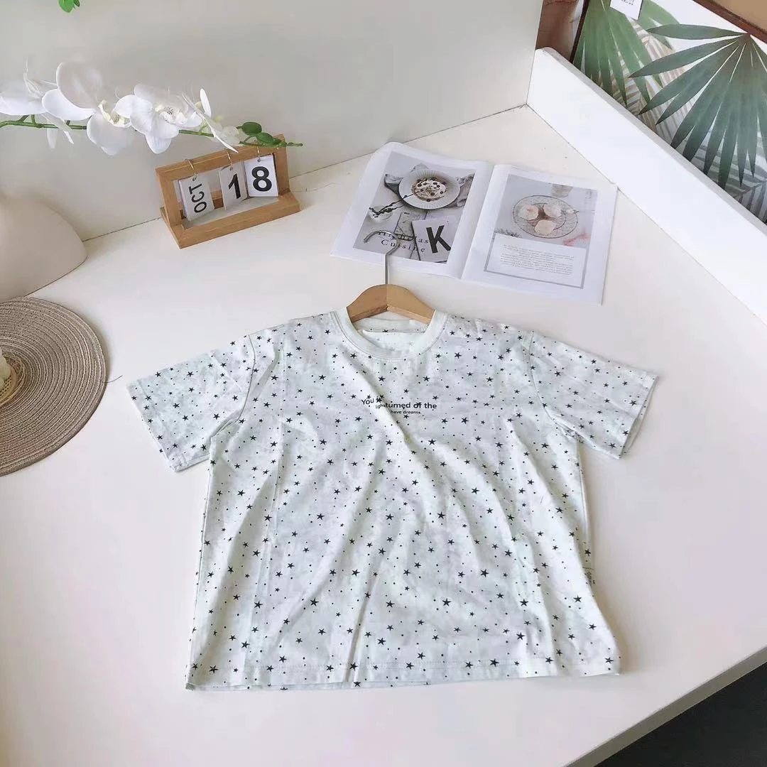 F071奇迹儿童夏季脏脏做旧星星短袖T恤31382