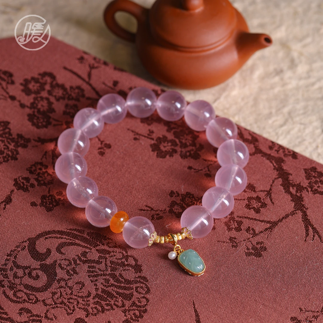 Nuanyan/暖言单圈粉水晶手串11mm+搭配叶子手链G1632多样性发一