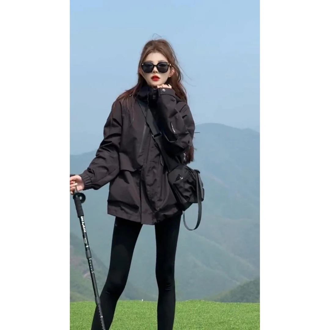 她他百伦衣女款2025秋季新款宽松连帽工装外套薄款休闲小个子上衣