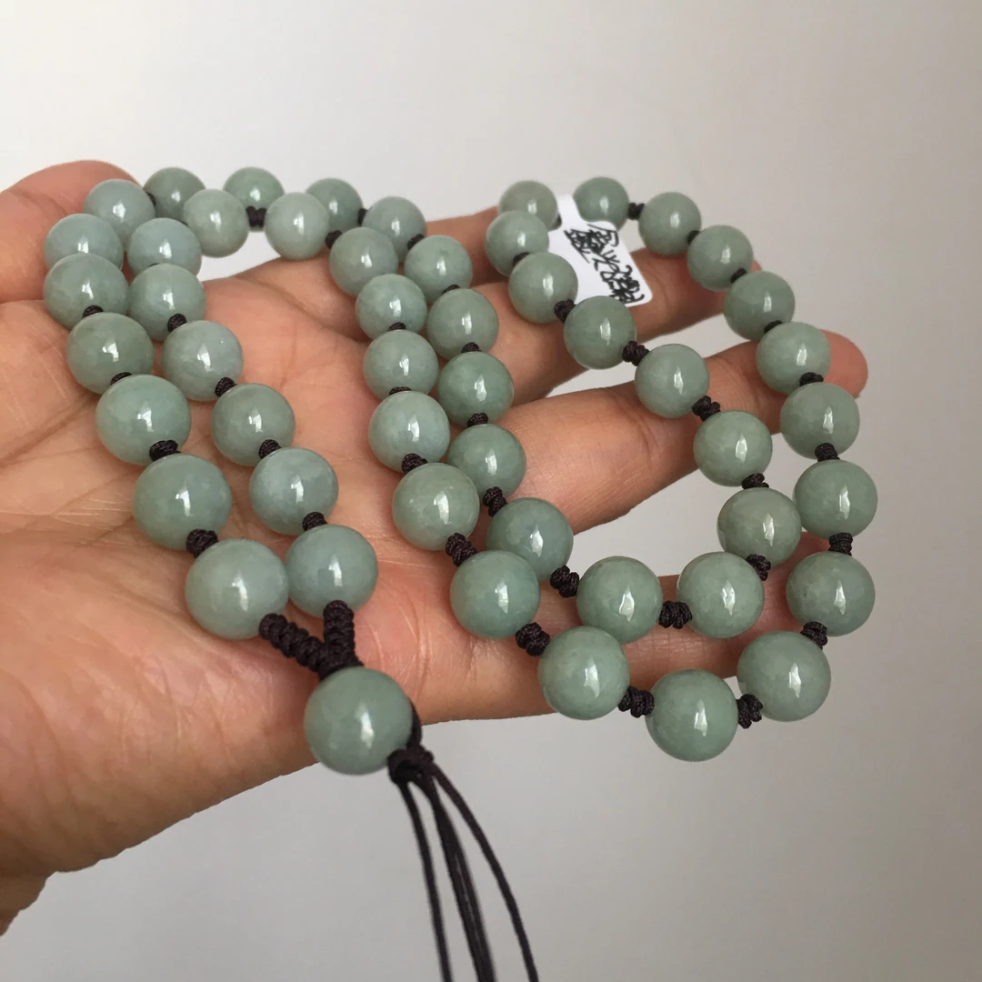 翡翠玉石珠链男款10mm满青豆绿色圆珠路路通项链吊坠绳链时尚清新