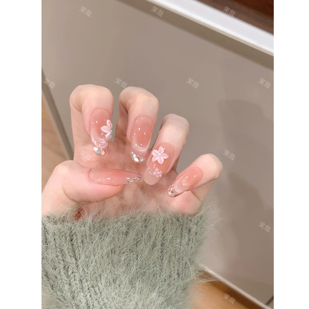 茉哉【桃花遥】纯手工定制美甲拆卸穿戴甲A4793