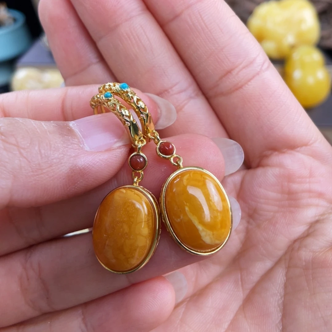 【闪购商品】琥珀珠宝奇石银S925镀金镶嵌