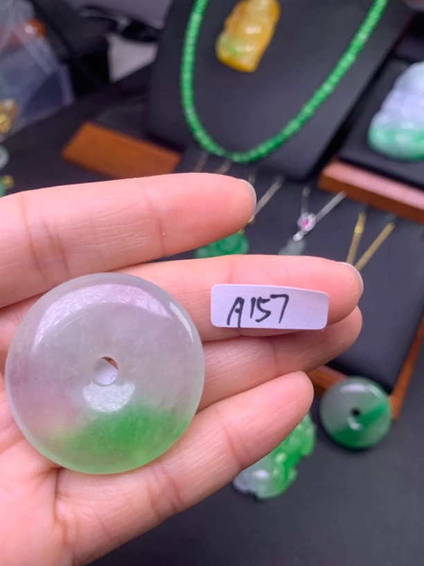 A157 平安扣冰飘绿冰种糯种冰透