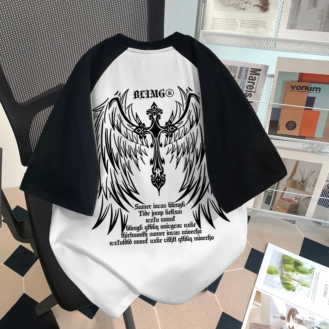 休闲风男童短袖t恤插肩袖hiphop高街潮牌印花夏季中大童潮酷上衣