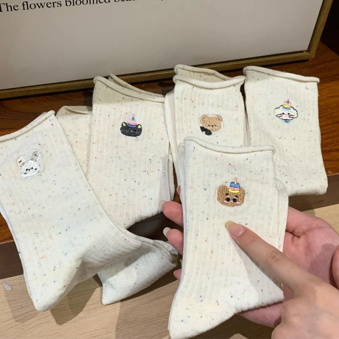 卡通可爱刺绣点子纱中筒堆堆袜女春秋季日系少女风秋冬ins袜子