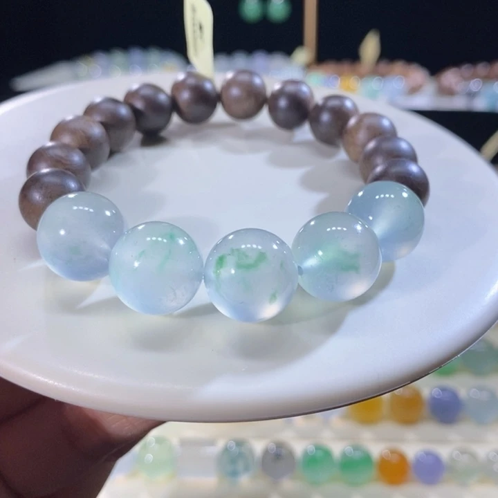 翡翠未镶嵌吊坠(不含链)翡翠高冰飘阳绿花手串