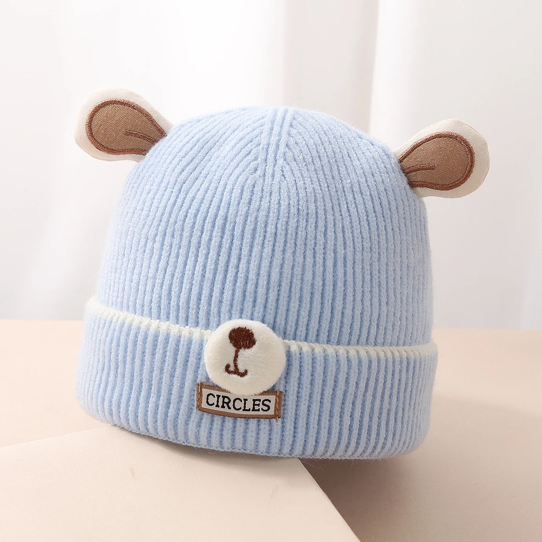 婴儿帽子秋冬季新生儿胎帽可爱婴幼儿毛线帽双层初生儿保暖针织帽
