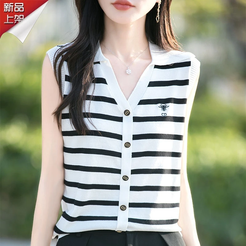 哥弟阿玛施正品2025夏季法式刺绣T恤女装高级感洋气百搭无袖上衣