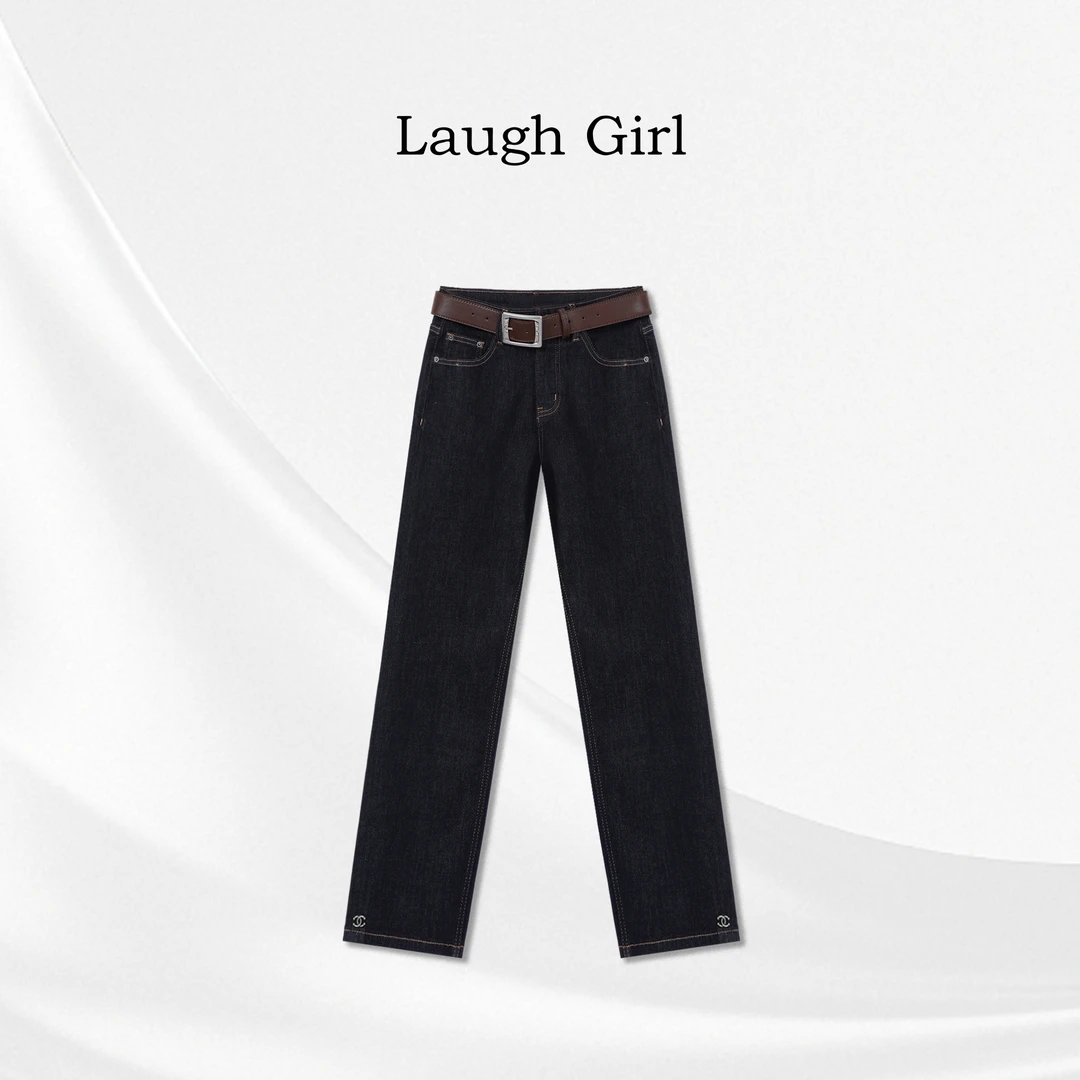 楚楚君 Laugh girl【香家裤】丹宁蓝直筒香家九分牛仔裤KL531119J