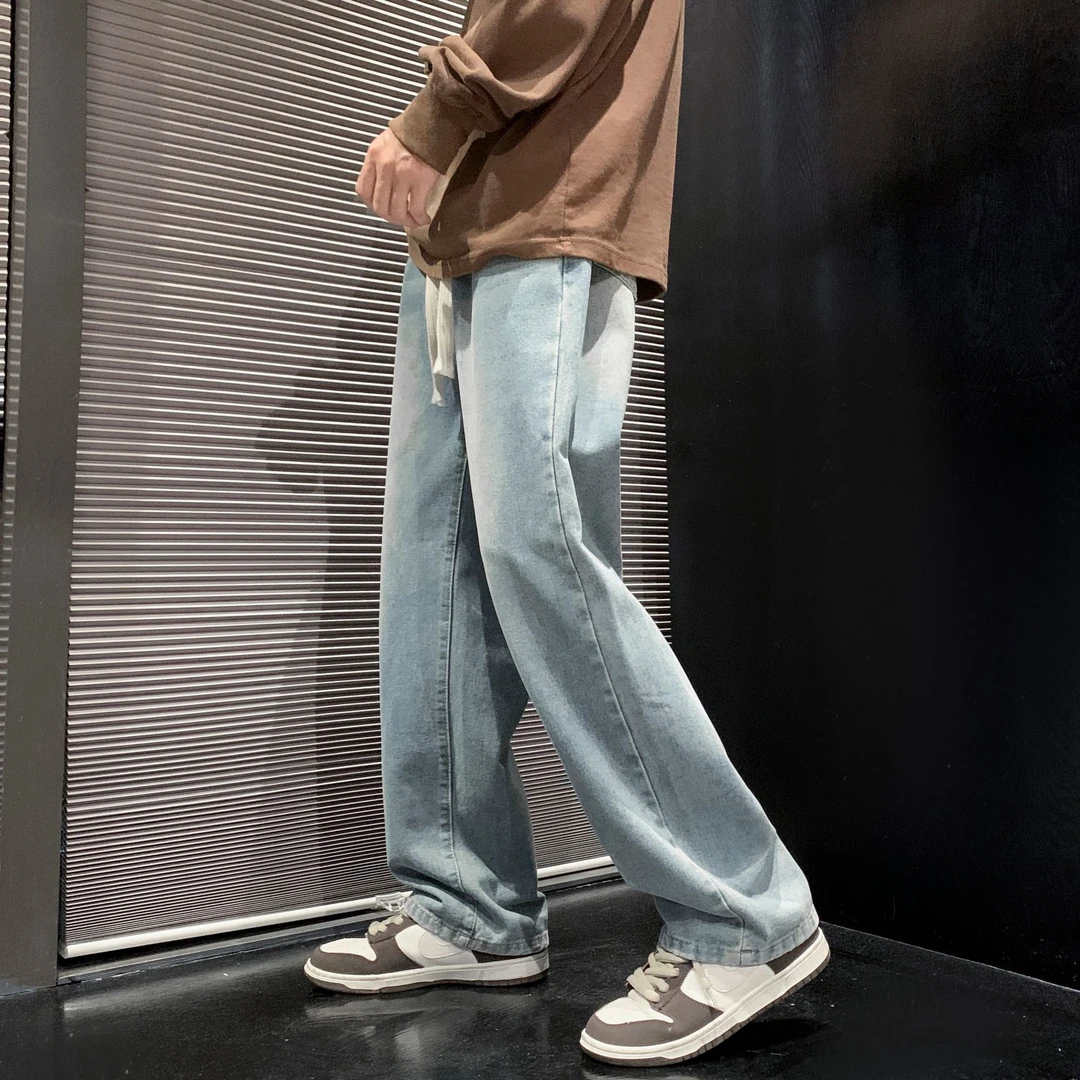 夏季高街新款牛仔裤宽松潮流浅色复古穿搭百搭直筒裤裤子男款男生