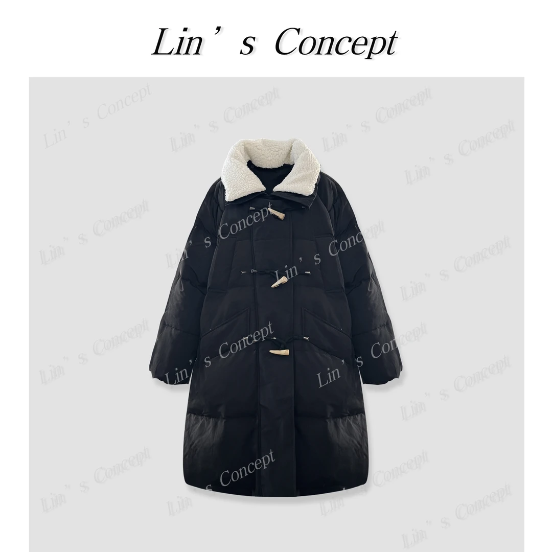 【Lin's concept】秋冬纯色拼领显瘦保暖宽松羽绒DL2407051