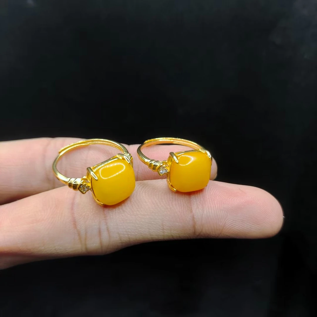 【康康严选】S925银蜜蜡方面戒指LW1【多样性发其一】约10mm+