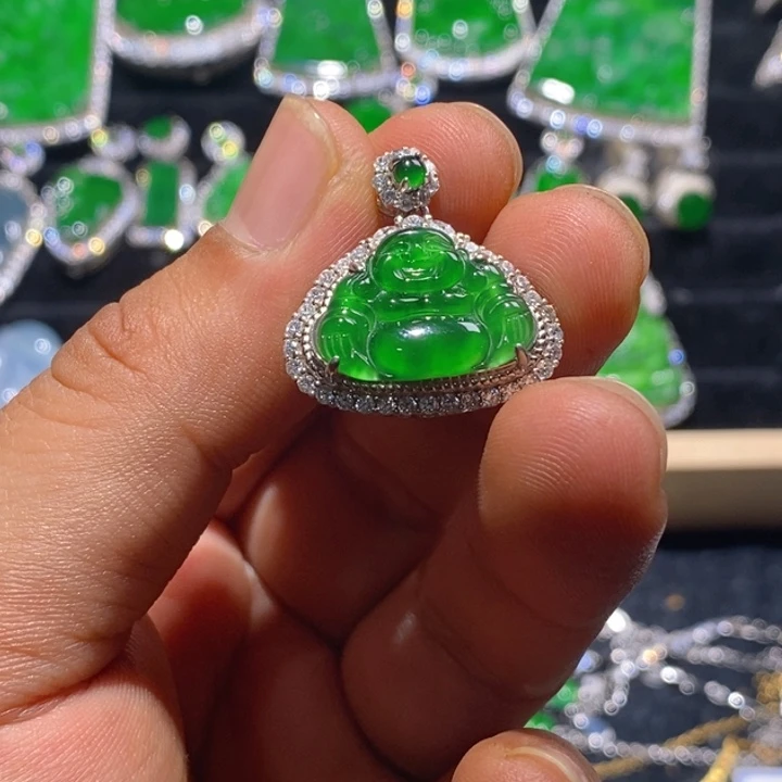 翡翠颈饰银S925镶嵌天然A货翡翠