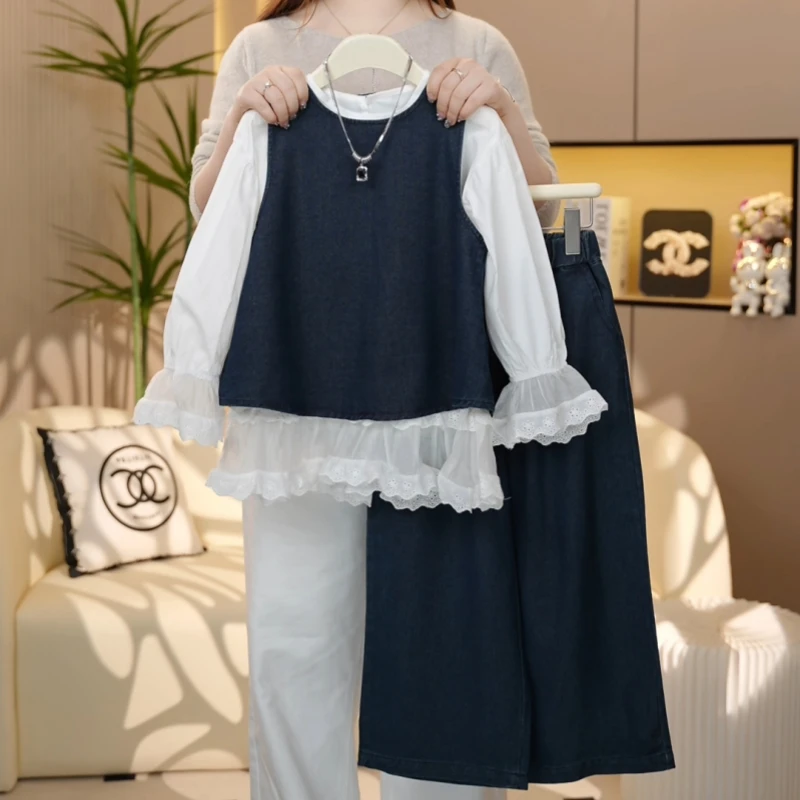 【糖宝魔豆】女童春装套装2025新款女孩春秋季潮范牛仔+衬衫三件套