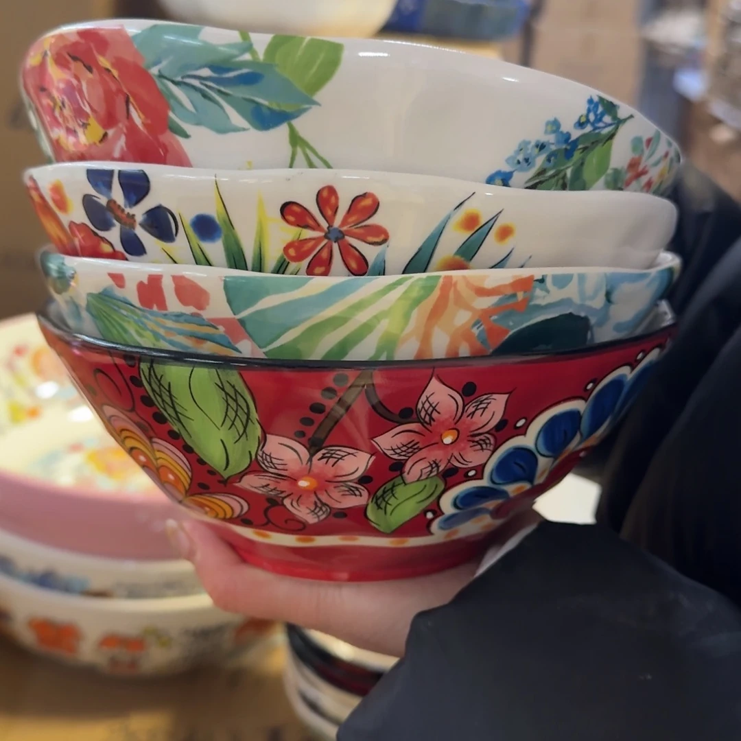 瓷片7英寸斗笠面碗4只，各一色