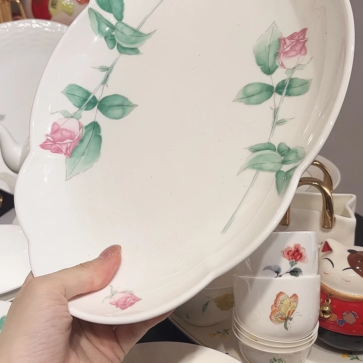 瓷片玫瑰鱼盘12.5寸1个