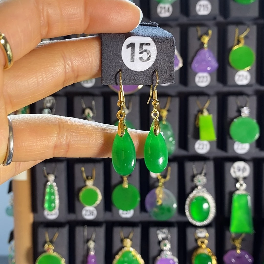 银S925镶嵌翡翠耳饰15