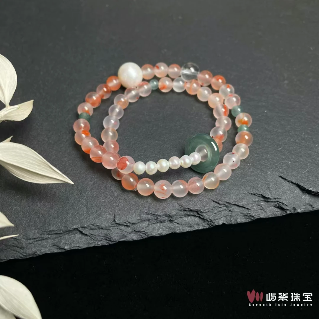 【要努力】F514 玛瑙未镶嵌 飘红大珍双圈