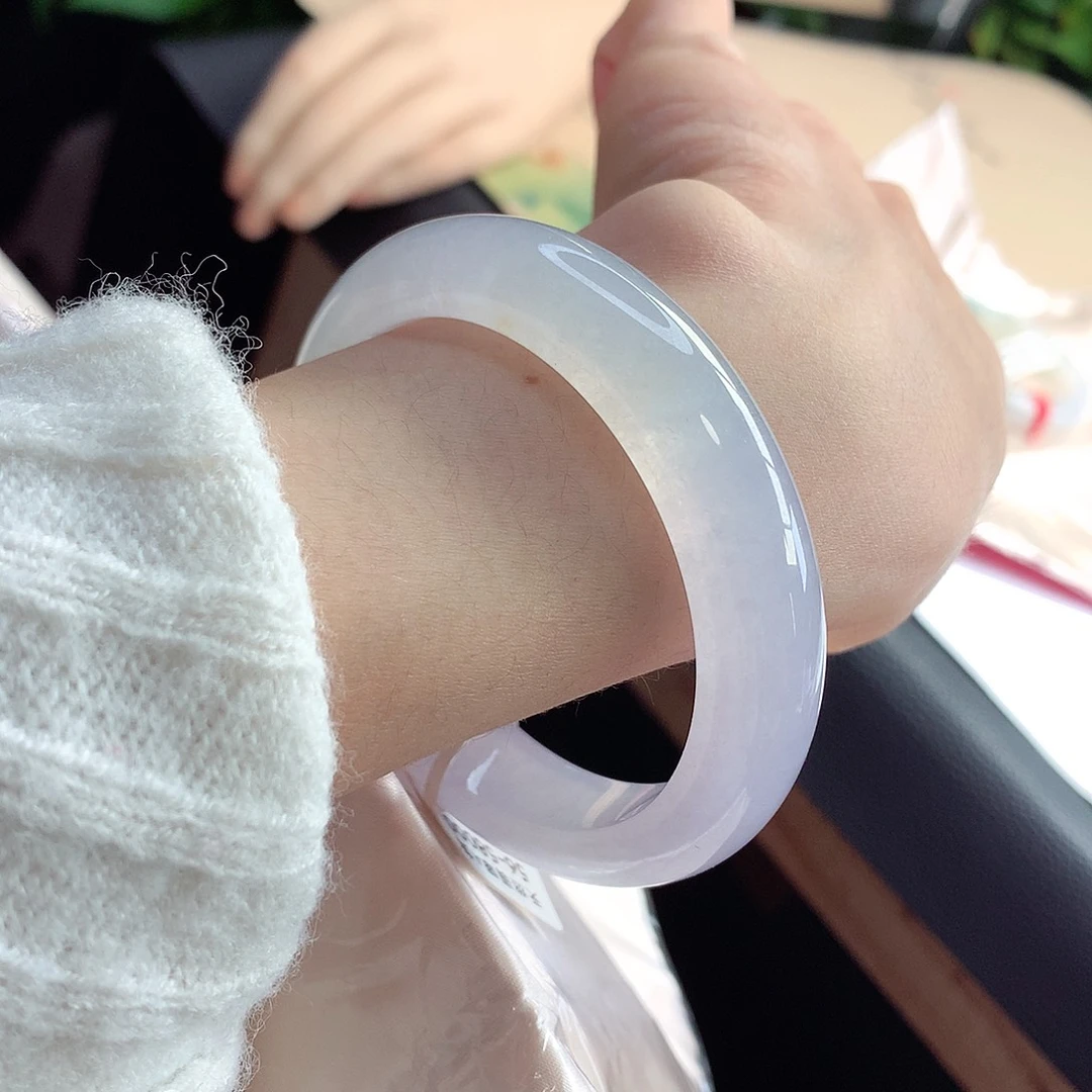 未镶嵌手镯翡翠天然A货翡翠56-57粉白月光 梦中情镯28号