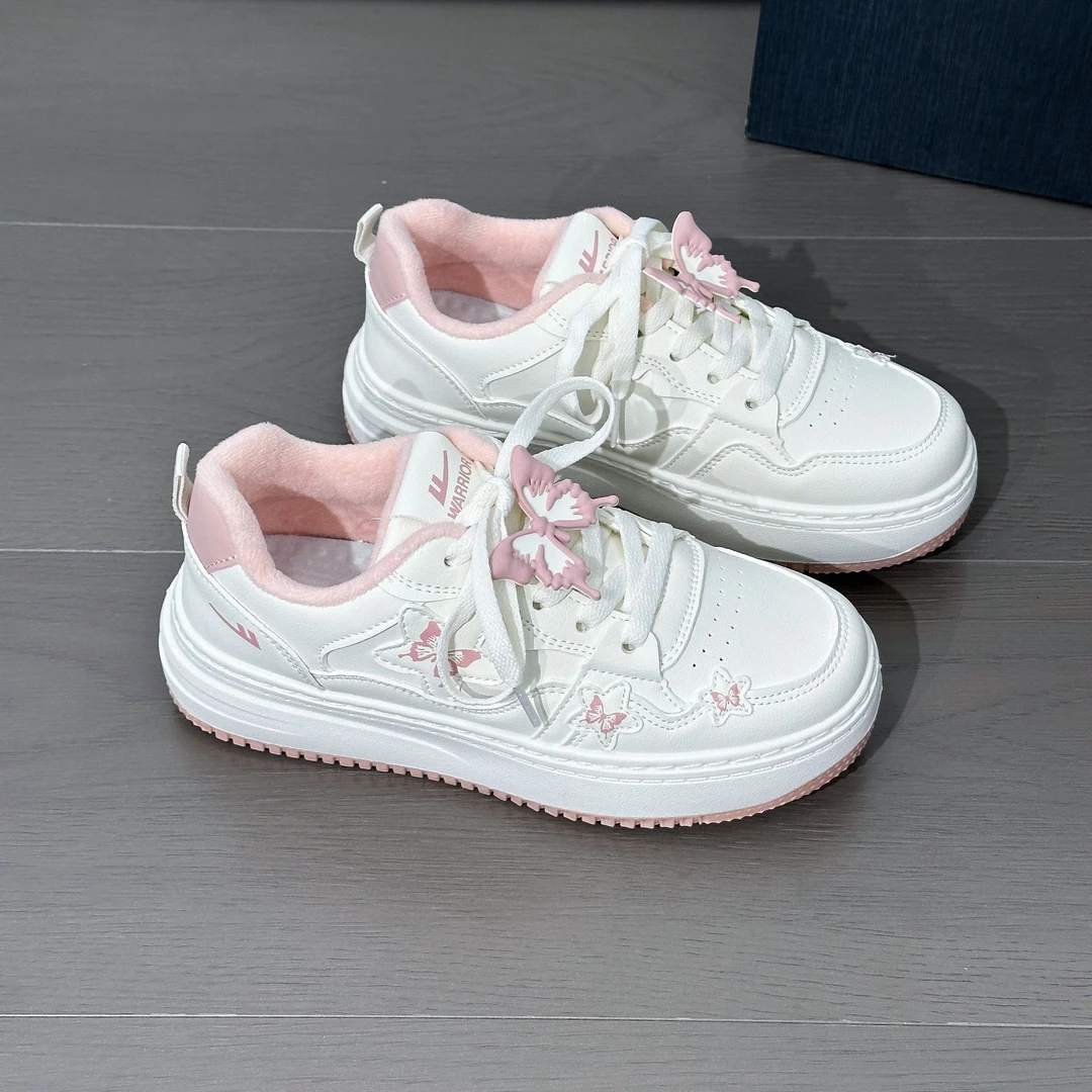 回力小白鞋棉鞋女爆改可爱蝴蝶休闲板鞋女厚底增高配裙子厚底女鞋