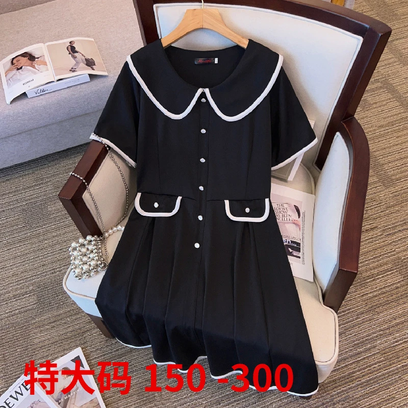 0518#  胖MM新品大码女装遮肚宽松显瘦洋气修身气质连衣裙