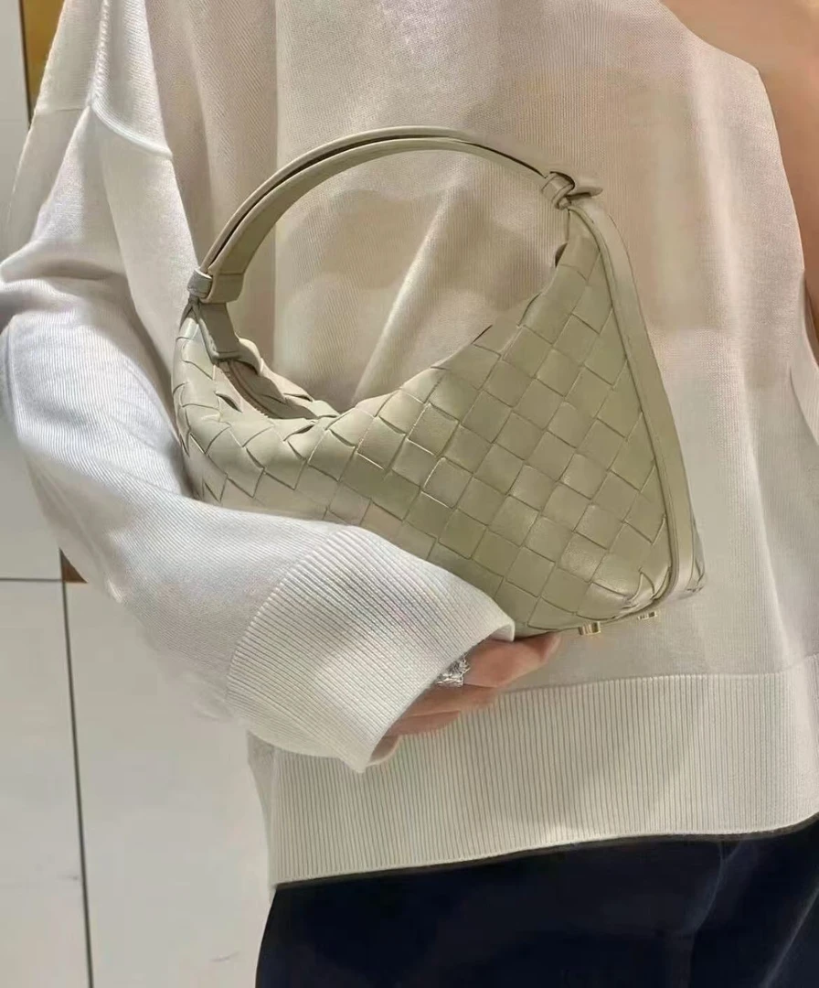 编织饭盒包包时尚简约手拎单肩肩包奢侈菱格高雅中号白色蓝色